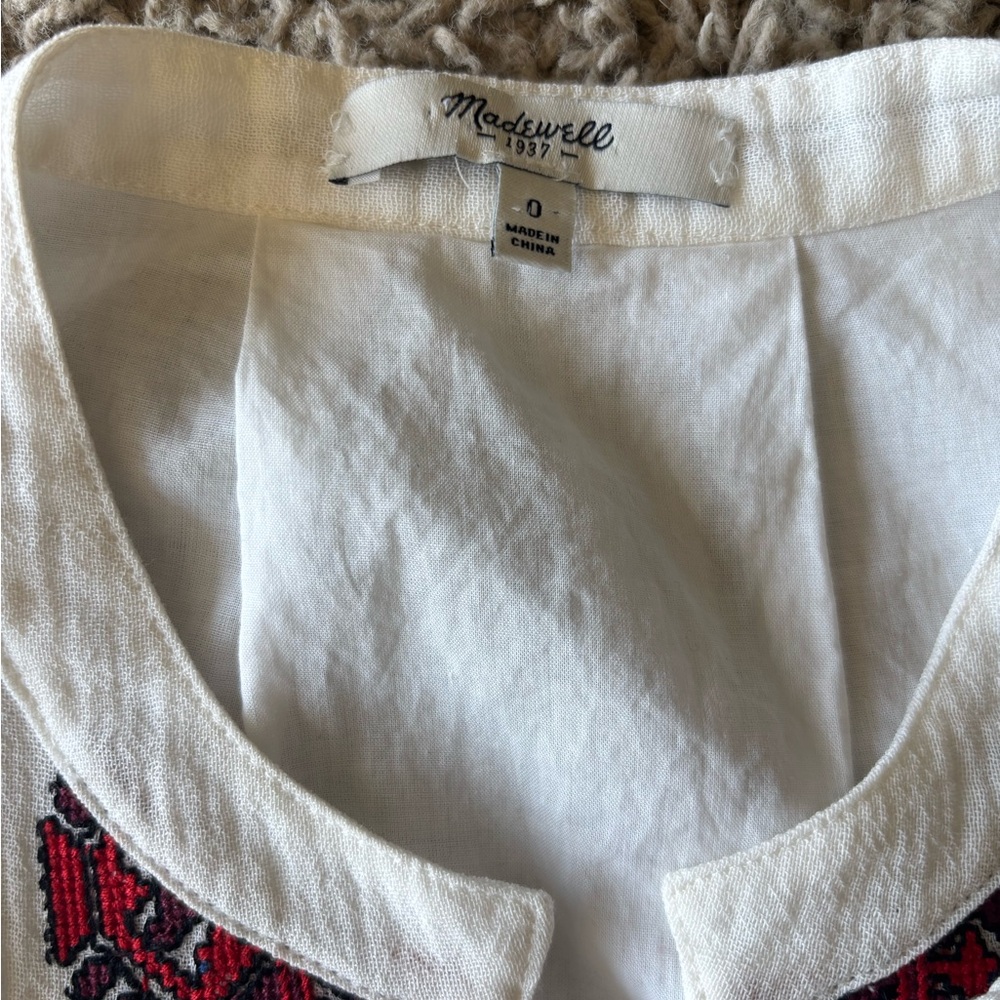 Madewell Ivory and Crimson Embroidered Dress - Picture 2 of 7